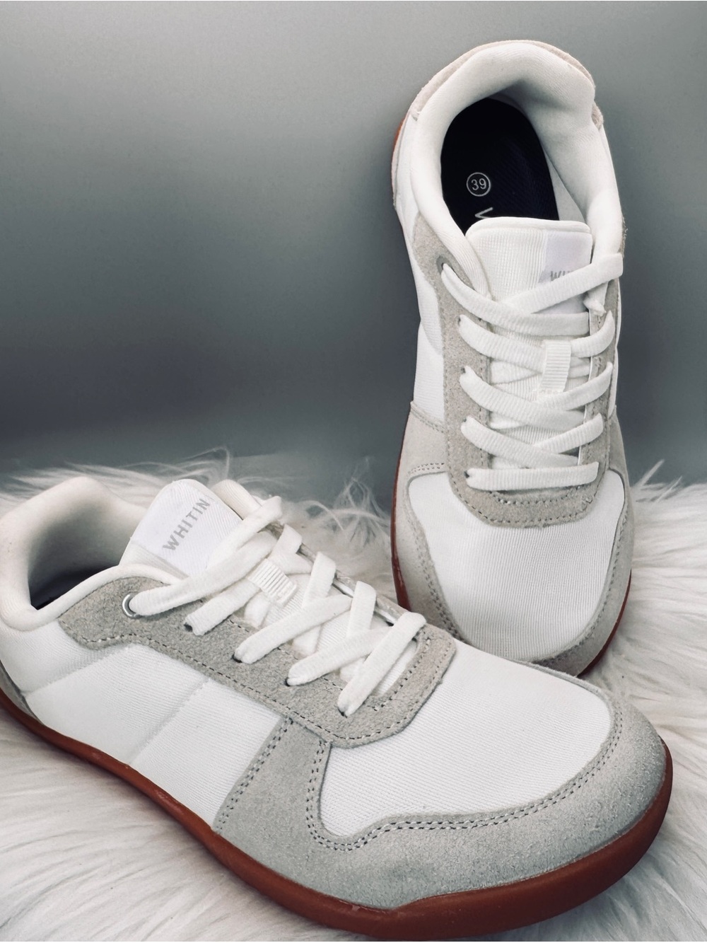 WHITIN Women’s Barefoot Shoes Wide Toe Box Zero Drop Casual Walking White Gray 8